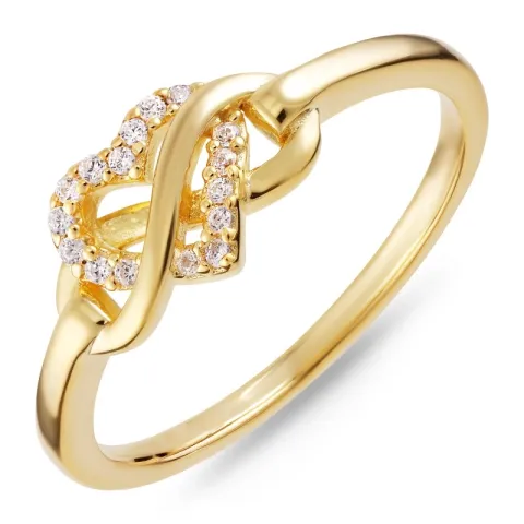 hjerte zirkon ring i forgylt messing