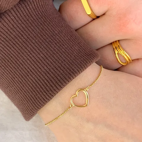hjerte armbånd i forgylt sølv med anheng i forgylt sølv