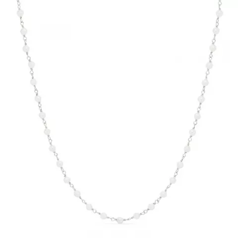 rund hvit perle halskjede i sølv 40 cm plus 5 cm x 3,3 mm