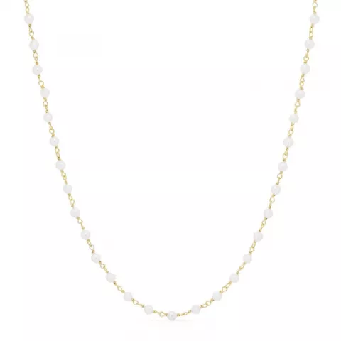 rund hvit perle halskjede i forgylt sølv 40 cm plus 5 cm x 3,3 mm