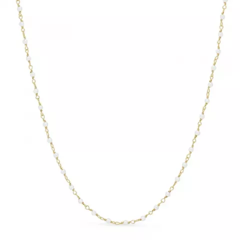 rund hvit perle halskjede i forgylt sølv 40 cm plus 5 cm x 2,7 mm