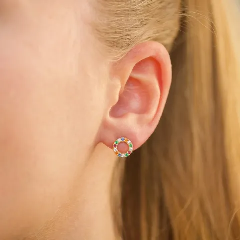 runde multifargede ørestikker i forgylt sølv