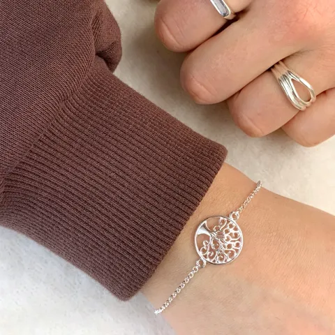 livets tre armbånd i rodinert sølv med anheng i rodinert sølv