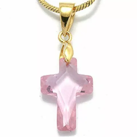 kors rosa zirkon anheng i forgylt sølv