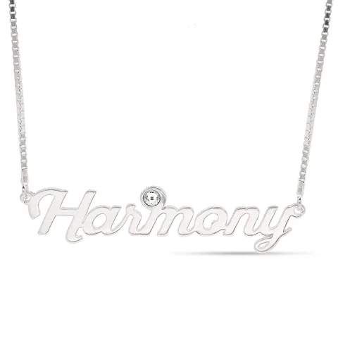 Navnehalskjede med anheng i sølv med 1 hvite krystaller