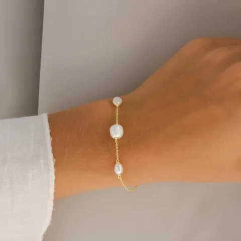 perle armbånd i forgylt sølv 17 plus 2 cm x 8-9 mm