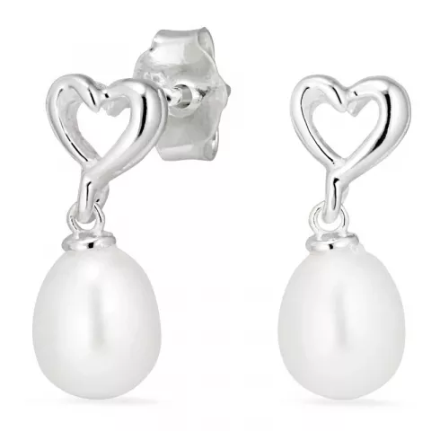 hjerte perle øredobber i sølv