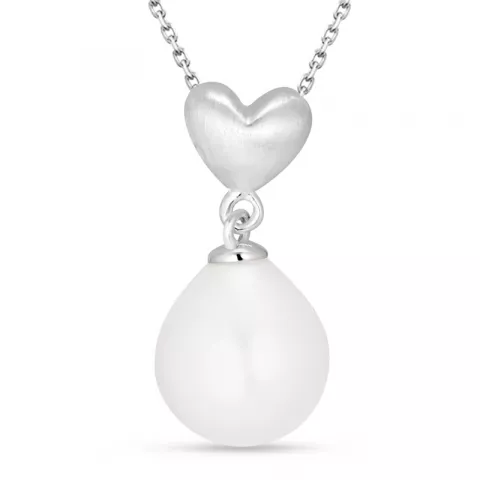 hjerte perle anheng med halskjede i sølv