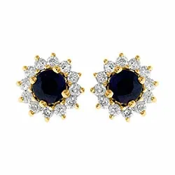 blomst safir ørestikker i 14 karat gull med safir og diamant