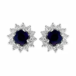 blomst blå safir ørestikker i 14 karat hvitt gull med safir og diamant