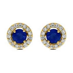 runde ørestikker i 14 karat gull med safir og diamant