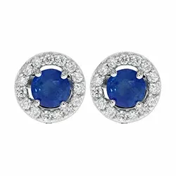 runde ørestikker i 14 karat hvitt gull med safir og diamant