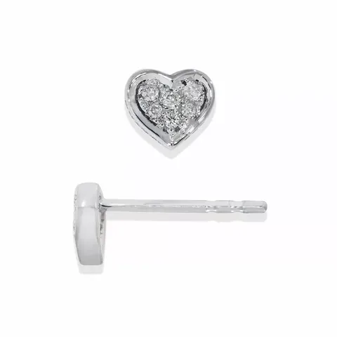 Liten hjerte diamant ørestikker i 14 karat hvitt gull med diamanter 
