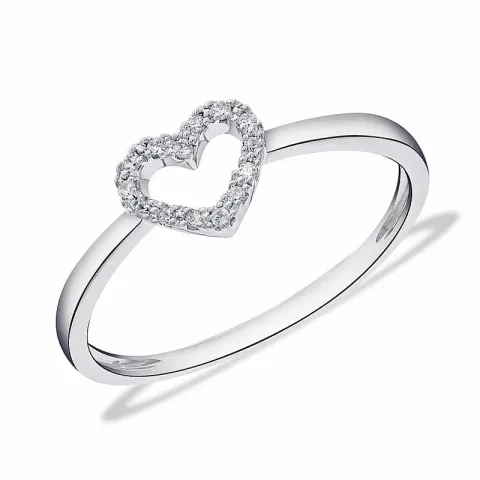 hjerte diamant ring i 14 karat hvitt gull 0,05 ct