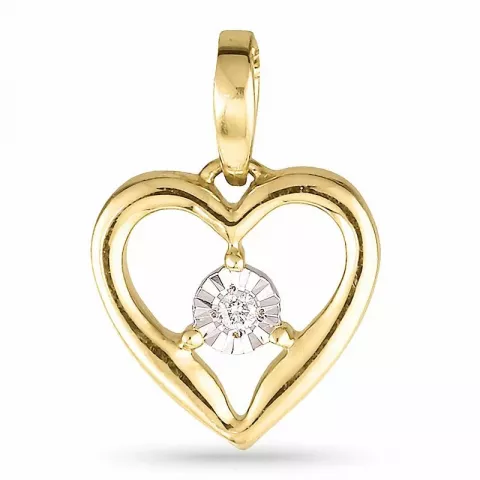 hjerte diamantanheng i 14 karat gull 0,01 ct