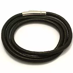 svart lær CARI armbånd i svart lær med stållås  x 4,0 mm