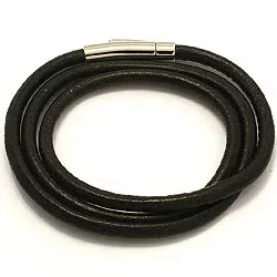 svart lær CARI armbånd i svart lær med stållås x 4,0 mm
