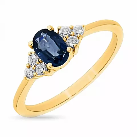 blå safir diamantring i 14 karat gull 0,57 ct 0,13 ct