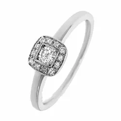 firkantet diamant ring i 14 karat hvitt gull 0,17 ct