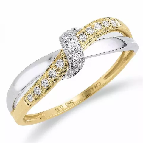 diamant gull ring i 14 karat gull og hvitt gull 0,10 ct