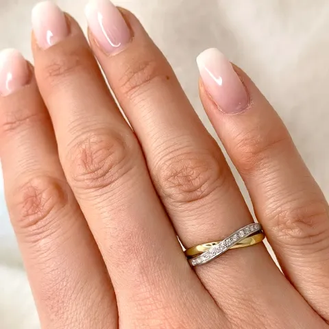 abstrakt diamant gull ring i 14 karat gull og hvitt gull 0,08 ct