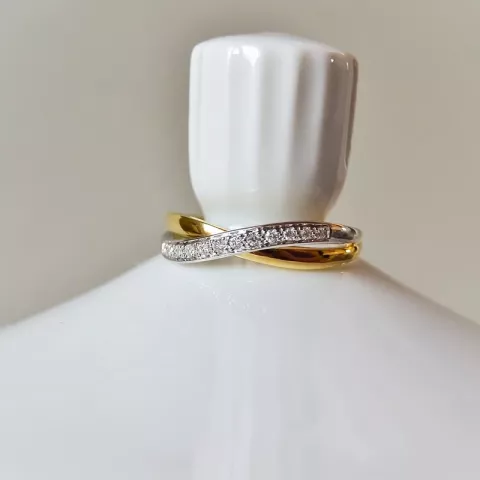 abstrakt diamant gull ring i 14 karat gull og hvitt gull 0,08 ct
