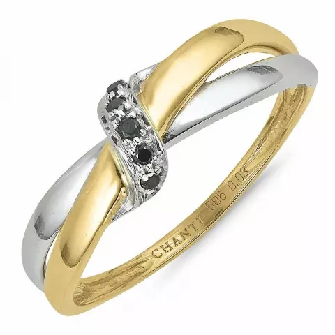 svart diamant ring i 14 karat gull og hvitt gull 0,03 ct