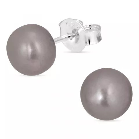 7-7,5 mm grå perleørepynt i sølv
