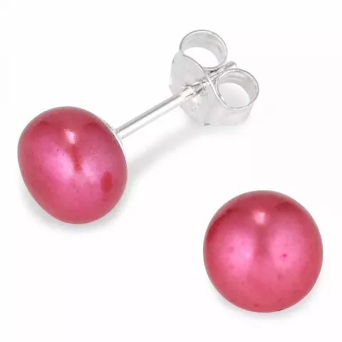 7-7,5 mm runde rosa perleørepynt i sølv