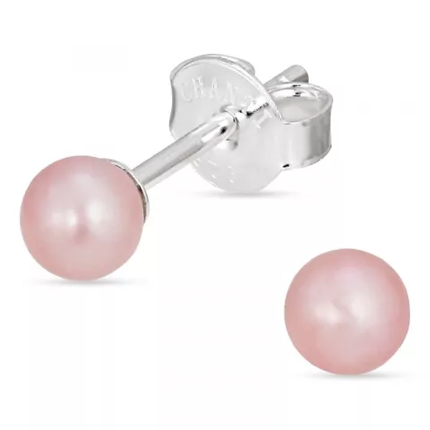 4-4,5 mm runde rosa perleørepynt i sølv