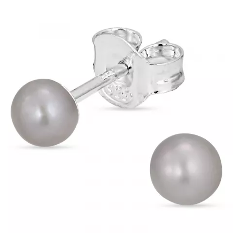4-4,5 mm runde grå perleørepynt i sølv