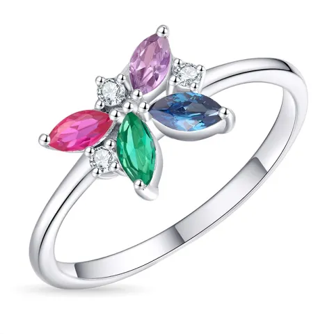 sommerfugl multifarget zirkon ring i sølv