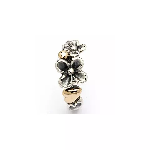 Blomst ring i oksidert sterlingsølv med forgylt sølv