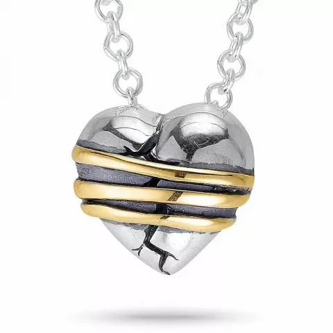 hjerte halskjede i sølv med anheng i oksidert sterlingsølv med 8 karat gull