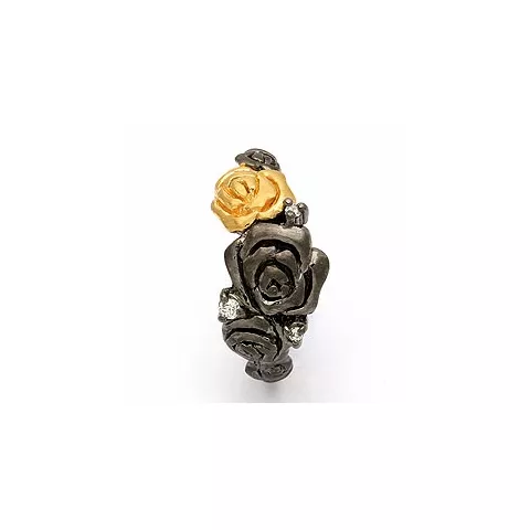 Rose ring i svart rodinert sølv med forgylt sølv
