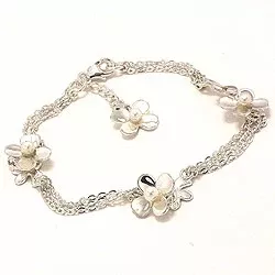 Blomst hvit perle armbånd i sølv med anheng i sølv