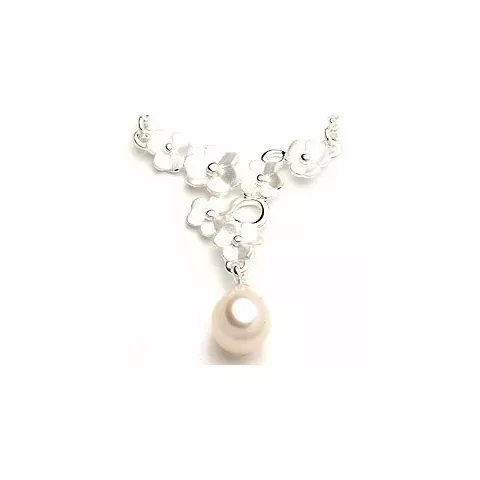 Blomst perle halskjede i sølv