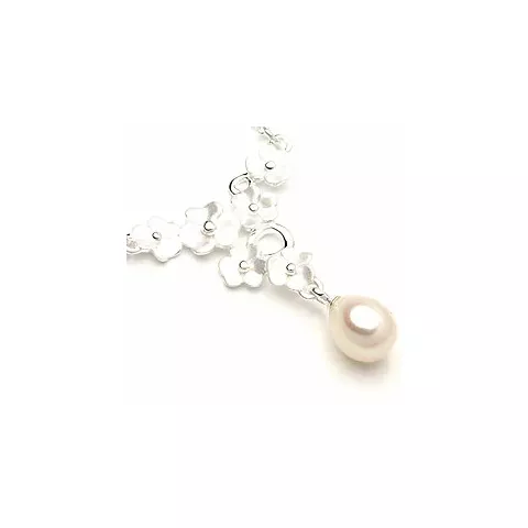 Blomst perle halskjede i sølv