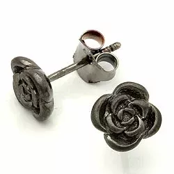 Rose øredobber i svart rodinert sølv
