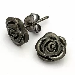 Rose øredobber i svart rodinert sølv