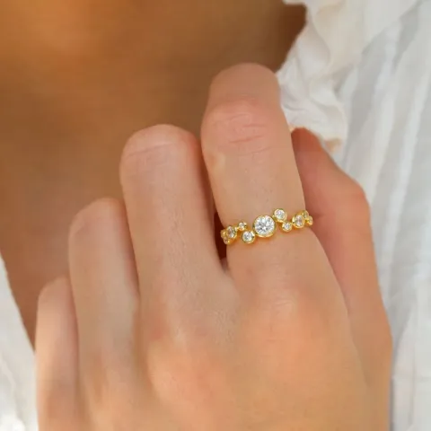 hvit zirkon ring i forgylt sølv - Bubbly Sparkle