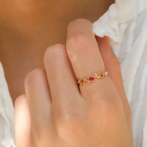 rosa zirkon ring i forgylt sølv