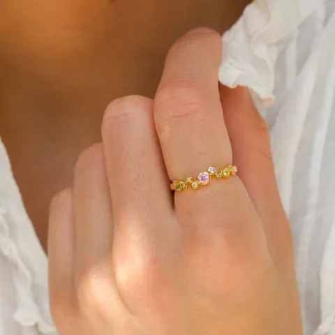 rosa zirkon ring i forgylt sølv