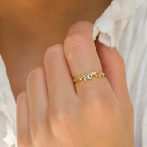 multifarget zirkon ring i forgylt sølv