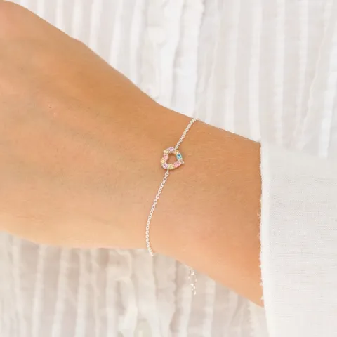 hjerte multifarget zirkon armbånd i sølv