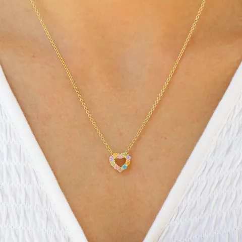 hjerte multifarget zirkon anheng i forgylt sølv