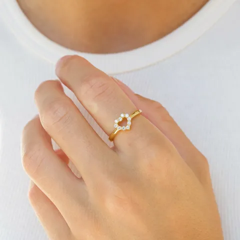 hjerte hvit zirkon ring i forgylt sølv