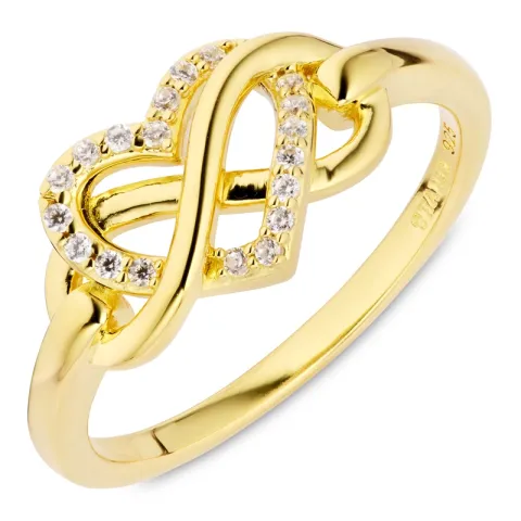 infinity zirkon ring i forgylt sølv