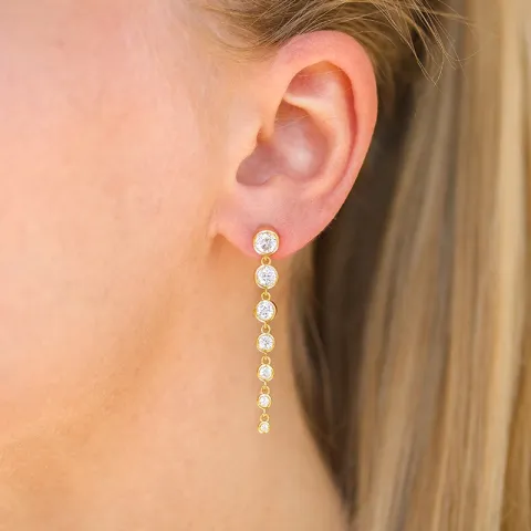 lange zirkon øredobber i forgylt sølv - Bubbly Sparkle