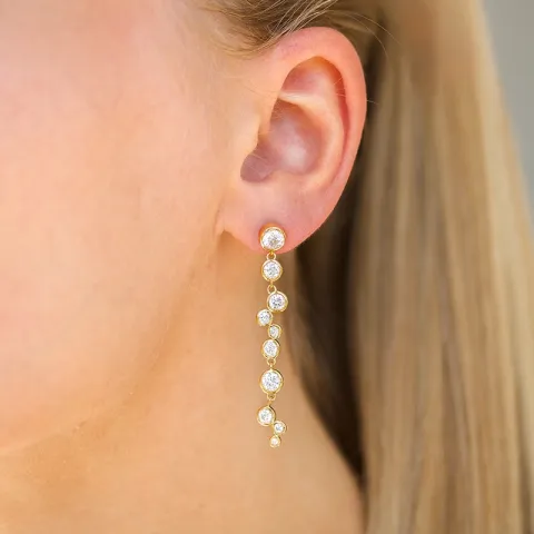 lange zirkon øredobber i forgylt sølv - Bubbly Sparkle